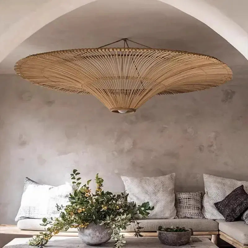 Mika – Handmade Round Japanese Rattan LED Pendant Light for Minimalist Interiors Kozyled