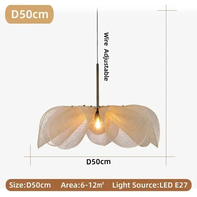 Kai – Japanese Wabi Sabi Style LED Pendant Light with Cloth Flower Design Lampasa.com