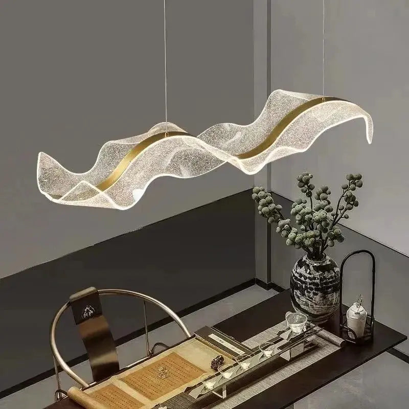Erik – Dimmable Nordic LED Pendant Light with Creative Long Wave Design for Dining Tables and Bars Kozyled.com